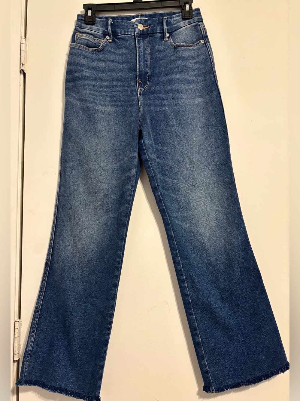 Good American Mid-Blue High-Rise Wide-Leg Jeans